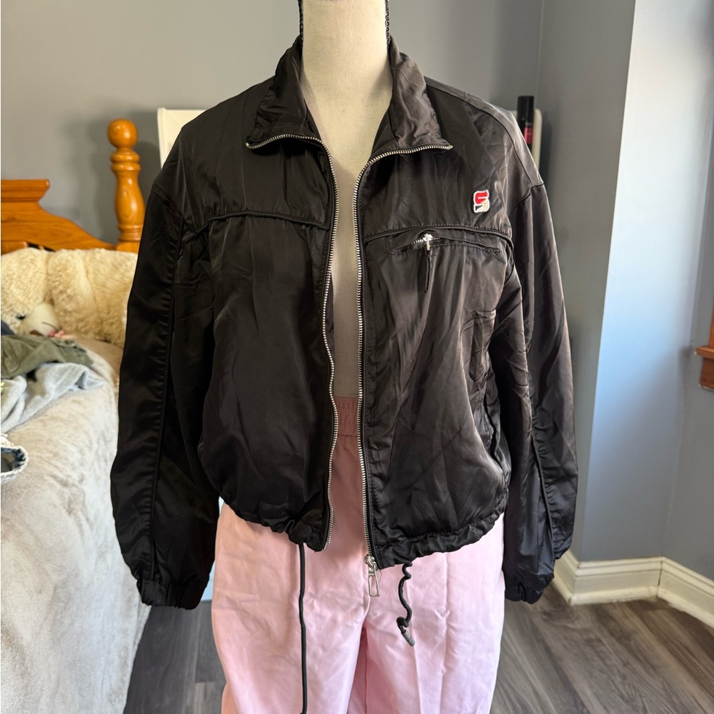 Bershka size XS Black Lightweight Zip Jacket with Chest Logo